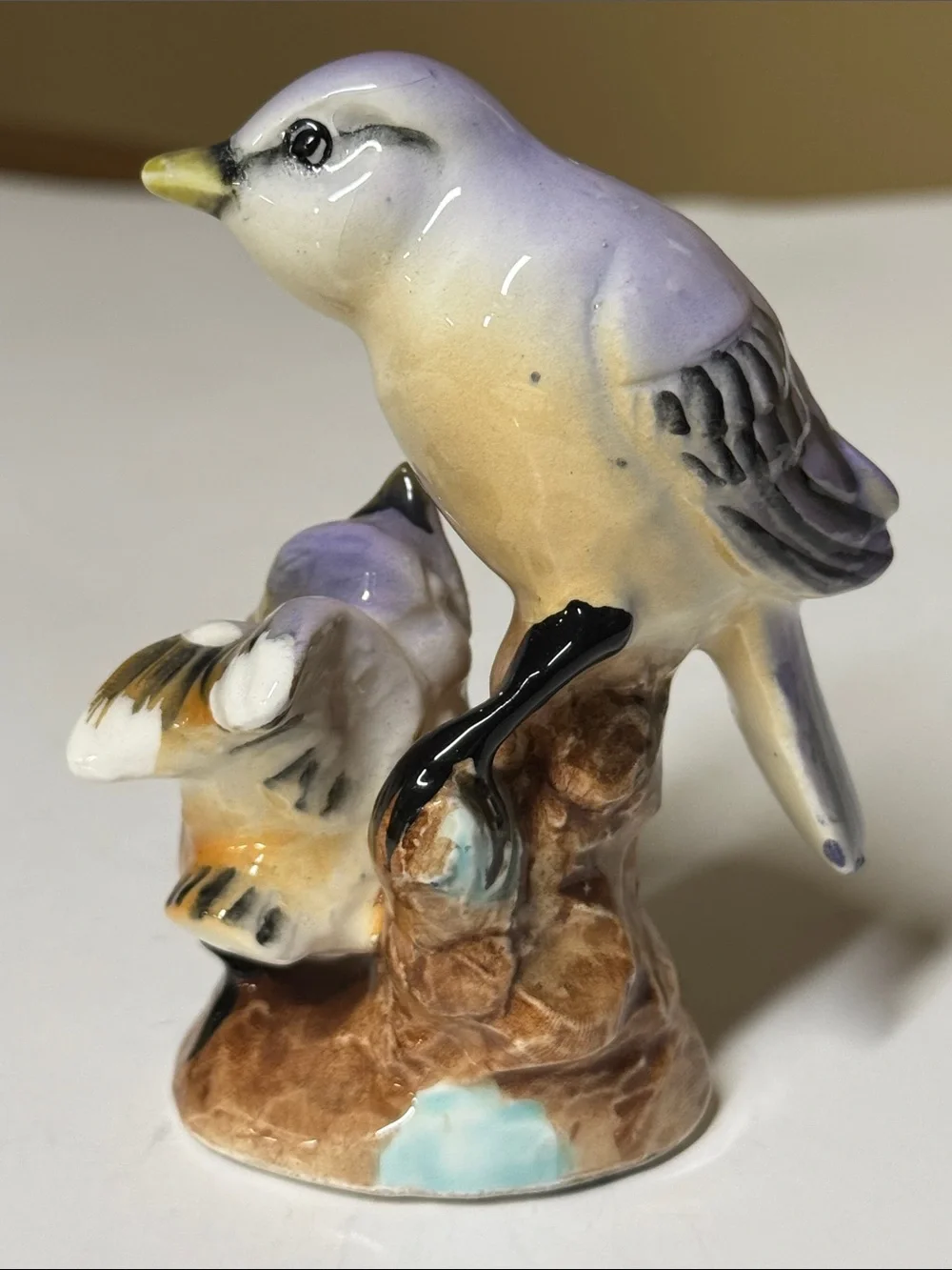 Japan Porcelain Bird Figurine - Lavender and White Ceramic Decorative Accent
